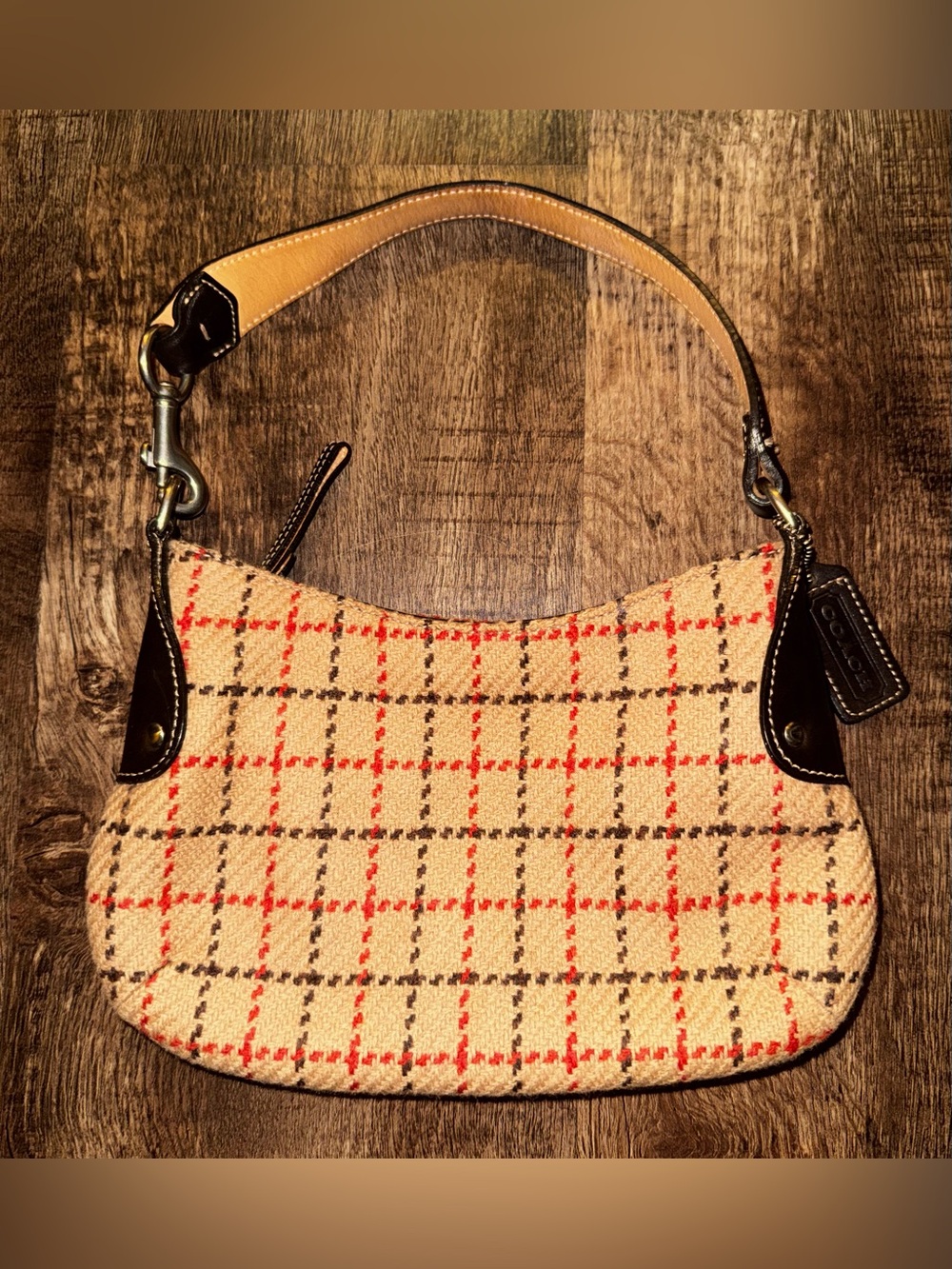 Coach Vintage Tattersall Plaid Wool Baguette Shoulder Bag